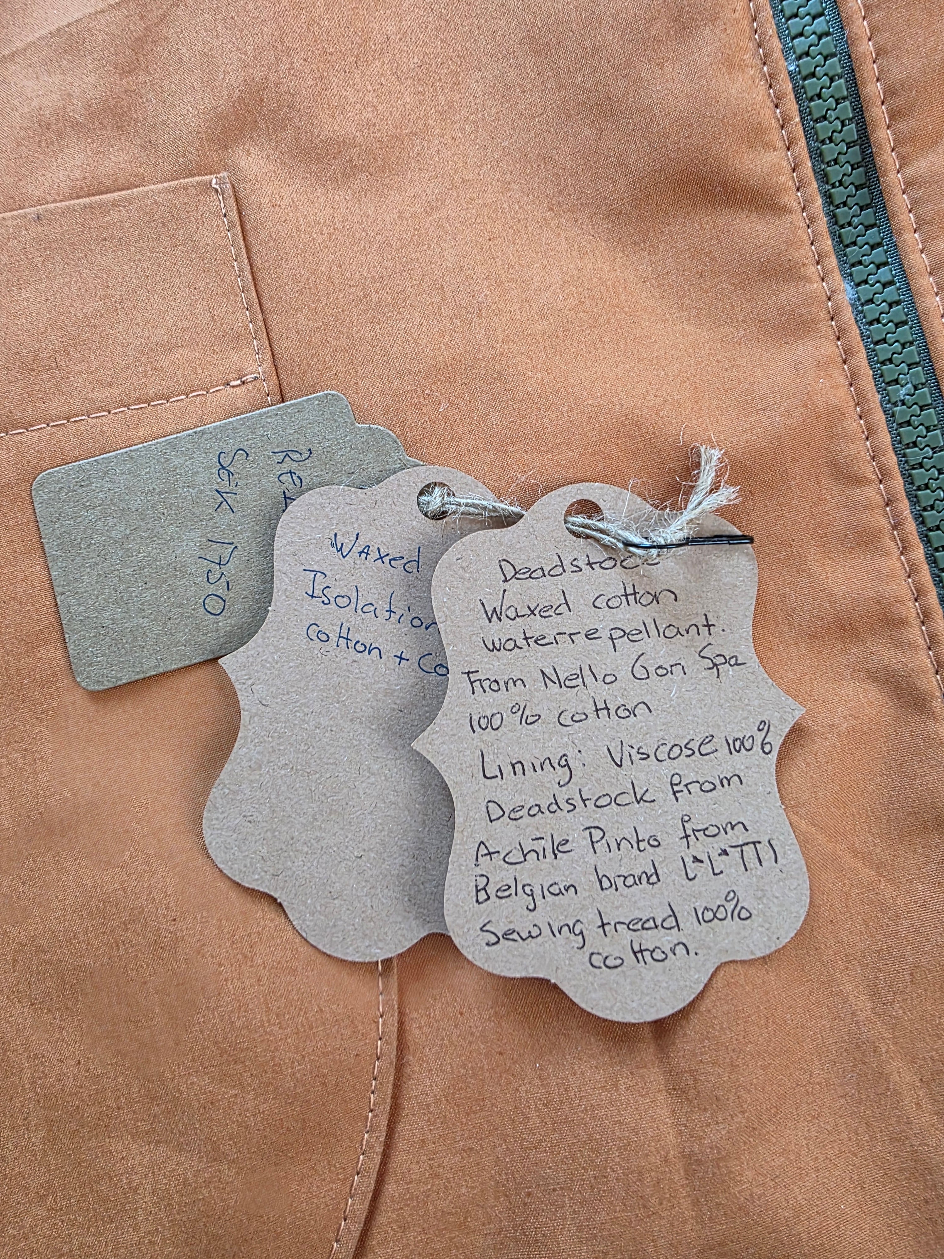 Water-repellent waxed cotton jacket.